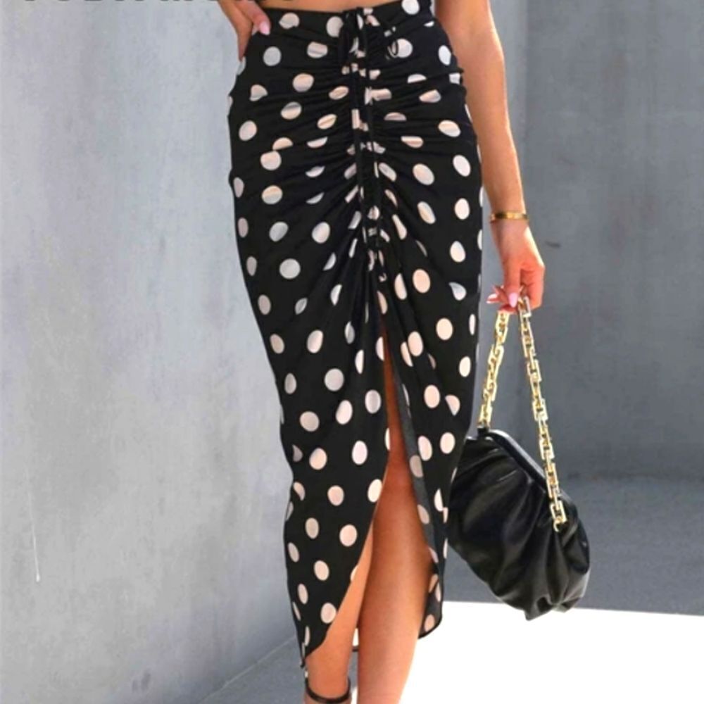 Bodycon polka dot drawstring skirt sz Large